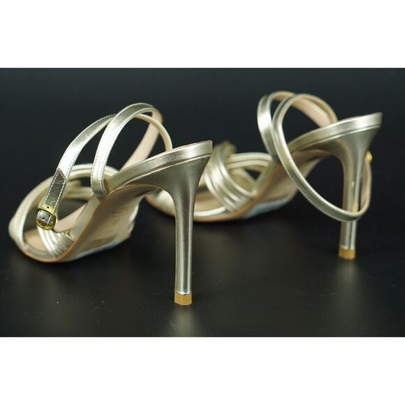 Stuart Weitzman Twist Sleek Gold Leather Sandal Heel Size 9.5 Metallic NIB $525 - Picture 7 of 11
